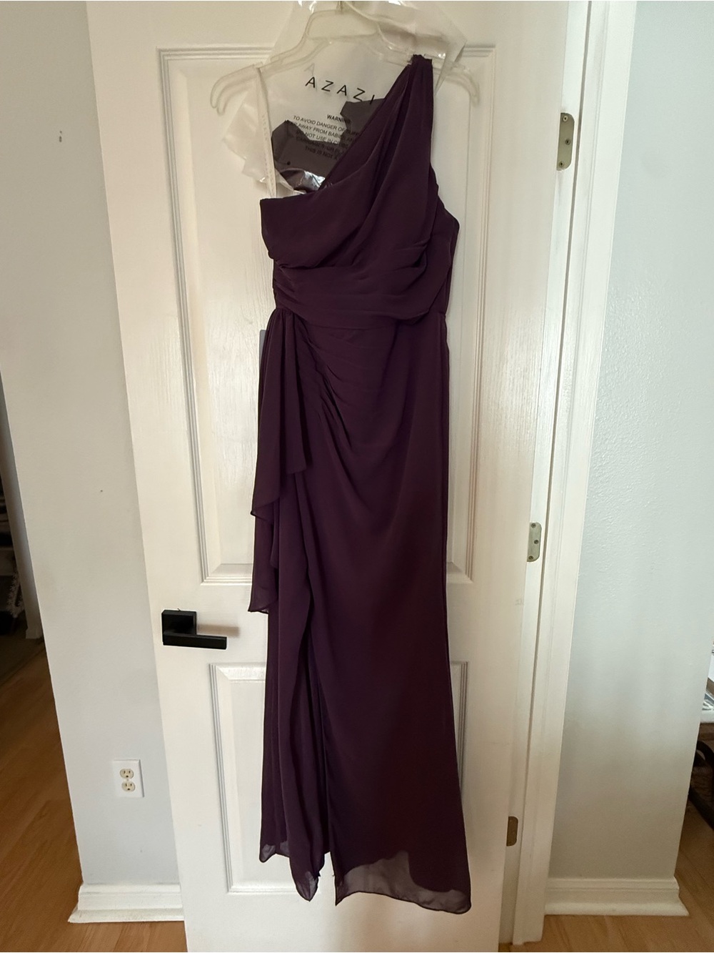 Azazie Strapless Ruched Evening Dress in Deep Plum